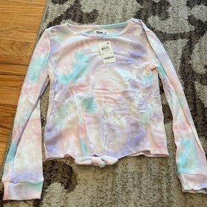 Girls - brand new tie-dye bow top long sleeve - multi color
